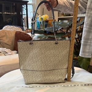 Calvin Klein CK Monogram Tote Bag – Beige / Blue – Calvin Klein Shoulder Bag